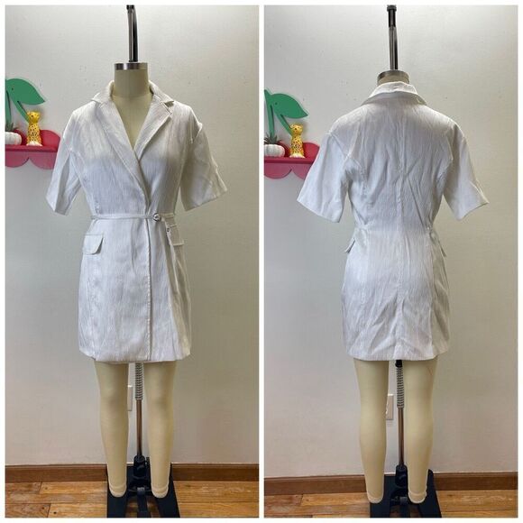 Lorenzo Short Sleeve White Blazer Dress Textured - Picture 4 of 5